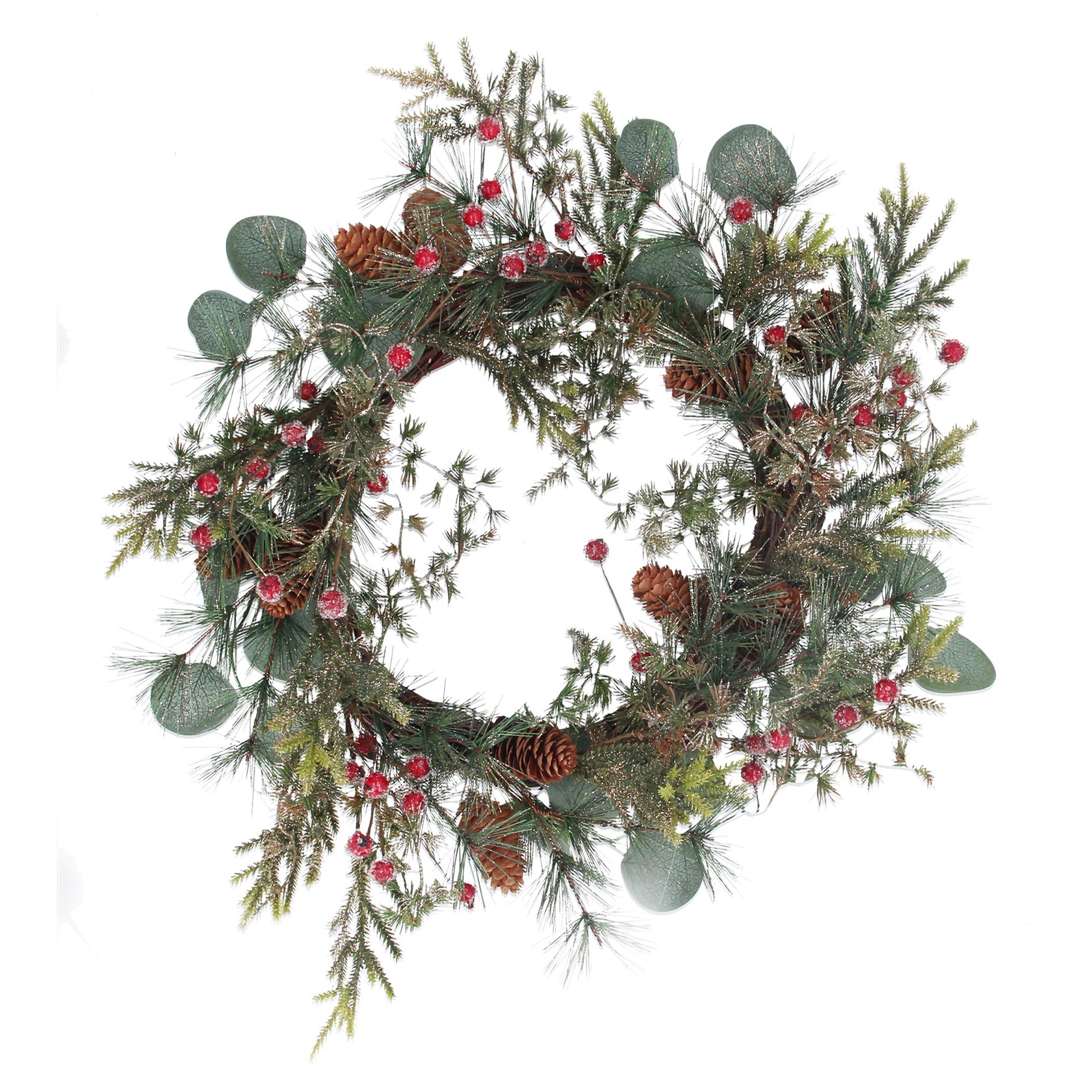 Eucalyptus fir and red berry Christmas wreath. By Gisela Graham. The perfect festive addition to your home.